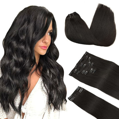 Picture of DOORES Clip in Hair Extensions Real Human Hair, Natural Black 18 Inch 150g 9pcs, Extensions for Women Clip in Remy Hair Extensions Clip in Human Hair Thick Silky Straight Hair Extensions