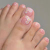 Picture of Flower Press on Toenails Pink Fake Toe Nails Floral False Toenails Glossy Full Cover Acrylic Toenails with Design Nude Pink Toe Press on Nails Toe Nail Press ons for Women Manicure 24Pcs