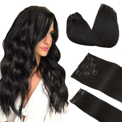 Picture of DOORES Clip in Hair Extensions Human Hair, Natural Black 150g 9pcs 22 Inch, Remy Human Hair Extensions Clip in Thick Straight Hair Extensions Real Human Hair Extensions Human Hair Natural