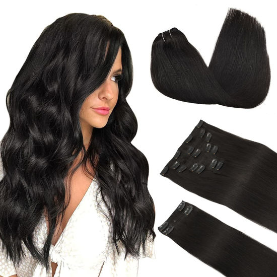 Picture of DOORES Clip in Hair Extensions Human Hair, Natural Black 150g 9pcs 22 Inch, Remy Human Hair Extensions Clip in Thick Straight Hair Extensions Real Human Hair Extensions Human Hair Natural