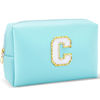 Picture of URSKYTOUS Gifts for Girls Initial Makeup Bag Personalized Cosmetic Bag with Zipper Cute Travel Toiletry Bag Waterproof PU Preppy Makeup Pouch Birthday Gift for Teen Girls Women(Blue C)