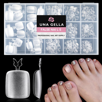 Picture of UNA GELLA Toe Nail Tips 312 Pcs Square Round Full Cover Fake Toe Nails Press On Clear 15 Sizes Pre-shape Soft Gel x Toe Nail Tips Double Matte Acrylic Toenails for Nail Extensions DIY Home Nail Salon