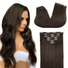 Picture of DOORES Human Hair Extensions Clip in Light Dark Brown 16 Inch 120g 7pcs Clip in Remy Hair Extensions Straight Thick Real Natural Hair Extensions