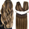 Picture of GOO GOO Wire Hair Extensions Human Hair, 4/27/4 Chocolate Brown with Caramel Blonde Balayage 18inch 95g, Invisible Wire Hair Extensions with Transparent, Seamless Fish Line Hairpiece