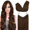 Picture of GOO GOO Wire Hair Extensions Human Hair, 4A Chocolate Brown Natural 16inch 95g, Invisible Wire Hair Extensions with Transparent, Seamless Fish Line Hairpiece
