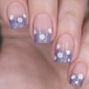 Picture of Tyuimhx Christmas Press on Nails Short Square Fake Nails With Snowflake Designs Purple Glitter French Tip False Nails Full Cover Stick on Nails Acrylic Winter Xmas Artificial Nails for Women 24 Pcs