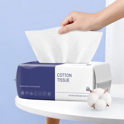 Picture of Disposable Face Towel, 100 Count Face Clean Towels, for Washing Soft Cotton Dry Wipes Facial Cloths Towelettes for Washing and Drying, Facial Tissue for Cleansing, Skincare and Makeup Remover