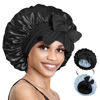 Picture of BONNET QUEEN Silk Bonnet for Sleeping Women Hair Bonnet REVERSIBLE Double Layer Satin Bonnet Tie Bonnet Sleep Satin Hair Wrap Night Cap For Curly Hair Black Blue