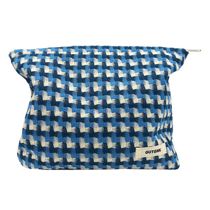 Picture of GUTGNK Corduroy Ladies Cosmetic Bag, Large Capacity Canvas Cosmetic Bag Travel Toiletry Bag Accessories Organizer, Blue Mesh