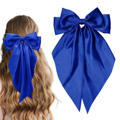 Picture of Hair Bow for Girls,Cute Bow Hair Clips for Women Oversized Satin Hair clips Long Ribbon Hair Accessories Gifts for Girl (Royal Blue)