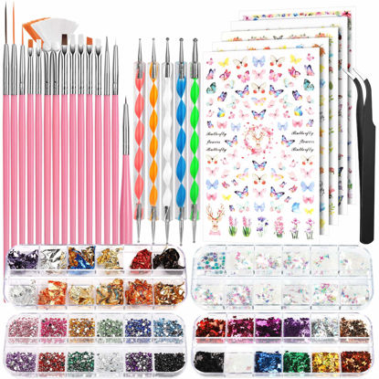 Picture of FANDAMEI Nail Art Brushes Set, Nail Art Kit, Nail Design Kit, Nail Art Dotting Pens, Nail Stickers, Butterfly Nail Art Sequins, Nail Foils, Nail Art Flakes Iridescent, Rhinestones For Nails