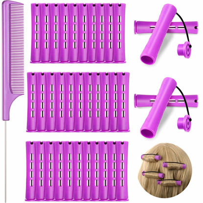Picture of 36 Pieces Cold Wave Rod Hair Perm Rods Hair Rollers Perming Rods Curlers with Steel Rat Tail Comb for Hairdressing Styling(Purple, 0.75 Inch)