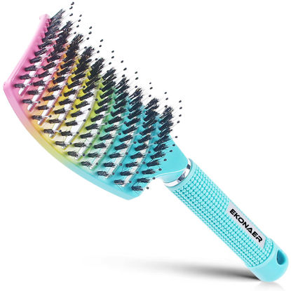 Picture of EKONAER Detangling Brush Boar Bristles Hair Brush for Adult & Kids Wet or Dry Hair,Curved and Vented Detangler Brush - Adds Shine and Makes Hair Smooth(Green)