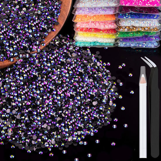 Picture of BELLEBOOST 5000pcs 2mm Resin Rhinestones Bulk, Purplish Black AB Flatback Round Jelly Rhinestones Non Hotfix Crystal Gems Large Quantity Wholesale for DIY Crafts Clothes Bottles Face Makeup Manicure