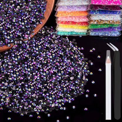 Picture of BELLEBOOST 5000pcs 3mm Resin Rhinestones Bulk, Purplish Black AB Flatback Round Jelly Rhinestones Non Hotfix Crystal Gems Large Quantity Wholesale for DIY Crafts Clothes Bottles Face Makeup Manicure