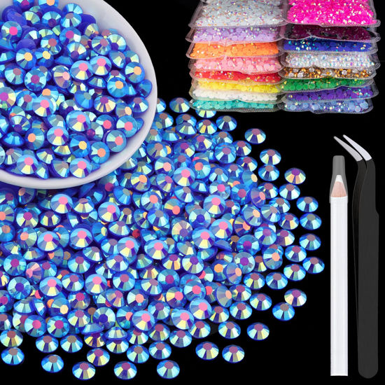 Picture of 5000pcs 2mm Resin Rhinestones Bulk, Dark Blue AB Flatback Round Jelly Rhinestones Bedazzling Non Hotfix Crystal Gems Large Quantity Wholesale for DIY Crafts Clothes Tumblers Face Makeup Manicure