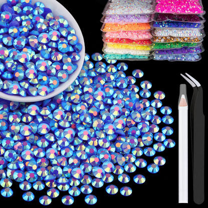 Picture of 1500pcs 6mm Resin Rhinestones Bulk, Dark Blue AB Flatback Round Jelly Rhinestones Bedazzling Non Hotfix Crystal Gems Large Quantity Wholesale for DIY Crafts Clothes Tumblers Face Makeup Manicure