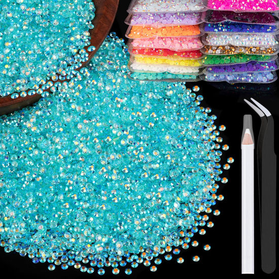 Picture of 5000pcs 3mm Resin Rhinestones Bulk, Transparent Lake Blue AB Flatback Round Jelly Rhinestones Non Hotfix Crystal Gems Large Quantity Wholesale for DIY Crafts Clothes Bottles Face Makeup Manicure