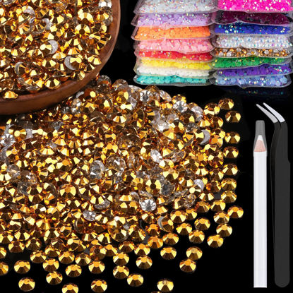 Picture of 1500pcs 6mm Resin Rhinestones Bulk, Mineral Gold Flatback Round Jelly Rhinestones Bedazzling Non Hotfix Crystal Gems Large Quantity Wholesale for DIY Crafts Clothes Tumblers Face Makeup Manicure