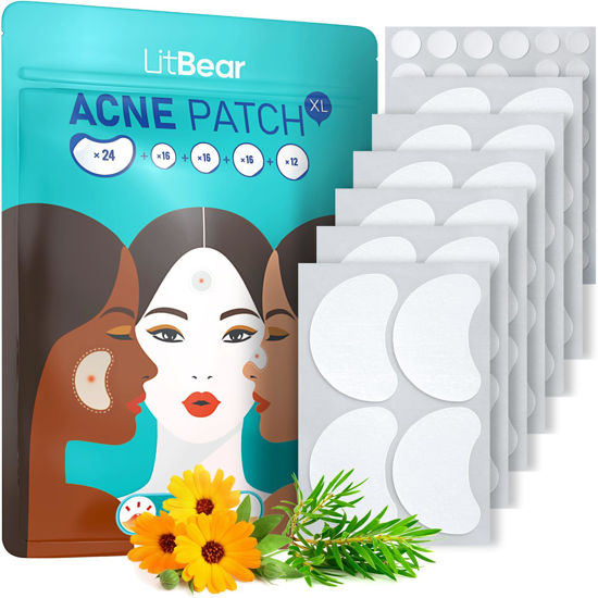 Picture of LitBear Acne Patches Large, Hydrocolloid Pimple Patches for Large Breakouts, Zit and Blemish, Large Acne Patches for Face, Chin, Back and Body with Tea Tree Oil