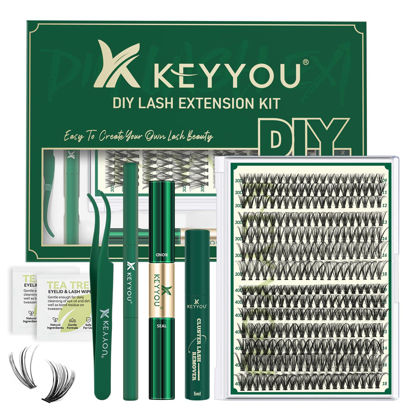 Picture of DIY Lash Extension Kit KEYYOU 300Pcs Individual Eyelash Extension Kit 30D40DD 0.07D Curl 9-18MIX Lash Clusters Kit with Lash Glue Remover Applicator Easy to Use(Kit-30D40D-D-9-18MIX)