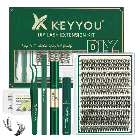 Picture of DIY Lash Extension Kit KEYYOU 300Pcs Individual Eyelash Extension Kit 30D40DD 0.07D Curl 9-18MIX Lash Clusters Kit with Lash Glue Remover Applicator Easy to Use(Kit-30D40D-D-9-18MIX)