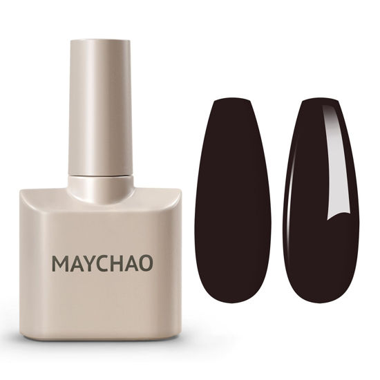 Picture of MAYCHAO 15ML Gel Nail Polish 1Pc Dark Brown Gel Polish Soak Off UV LED Nail Polish Nail Art Starter Manicure Salon DIY at Home, 0.5 OZ