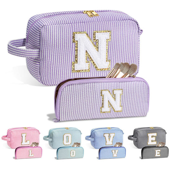 Picture of YOOLIFE Gifts for Mom - Personalized Birthday Gift for Mom,Mom Gifts From Daughter, Mother In Law Gifts, Mama Gift Idea,Mothers Day Gift, Monogram Cute Purple Initial Cosmetic Makeup Bag for Women N