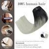 Picture of Honsoo Clip On Hair Extensions Real Human Hair 16in Long Thick 120g Hair, Natural Black To Sliver Gray 7pcs Gradient Hair Extensions Like Your Own Hair