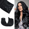 Picture of Honsoo Jet Black Hair Extensions 100g 12in 7Pcs Thick Real Human Hair Extensions For Black Women One Pack For Full Head No Tangles Clip In Hair Extensions