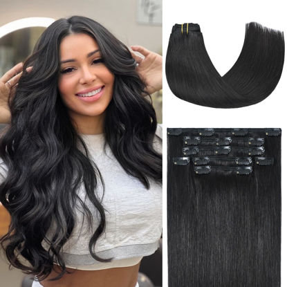 Picture of Honsoo Clip in Human Hair Extensions Natural Black 20Inch 70g 7pcs Straight Clip in Gorgeous Remy Human Hair Extensions For Black Women