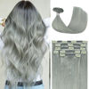 Picture of Honsoo Gray Seamless 20in Clip In Hair Extensions Real Human Hair 70g 7pcs Straight Smooth 100% Remy Human Hair