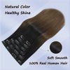 Picture of Honsoo Black Clip in Hair Extensions Real Human Hair 120g 20in 7pcs Natural Black to Medium Brown Natural No Shedding No Tangling Long Human Hair