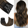 Picture of Honsoo Clip in Hair Extensions Human Hair Dark Brown Mixed Medium Brown 120g 14in Real Human Hair Extensions No Shedding No Tangling Natural Brown Hair Extensions