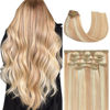 Picture of Honsoo Hair Extensions 100% Remy Human Hair Extensions Clip In 70g 20Inch Strawberry Blonde to Bleach Blonde Hair Extensions Real Human Hair 7Pcs Natural Double Weft Clip on Real Human Hair