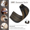 Picture of Honsoo Real Human Hair Clip In Hair Extensions 7pcs 15in 70g Natural Black to Chestnut Brown Silky Straight Hair Double Weft For Full Head No Shedding