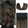Picture of Honsoo Clip in Hair Extensions Real Human Hair, Real Human Hair Balayage Hair Extensions Natural Black to Chestnut Brown 22inch 70g 7pcs Straight Silky Hair Extensions For Women Natural Hair