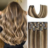 Picture of Honsoo Clip In Extensions Real Human Hair Chocolate Brown To Caramel Blonde 20In Long Soft 70g 7pcs Hair Extensions