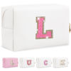 Picture of Initial Letter Patch Makeup Bag, Small Preppy A-Z Glitter Letter Cosmetic Bag, PU Leather Waterproof Travel Toiletry Bag,Cute Make Up Pouch Personalized Monogrammed Gift for Women Teen Girls(Letter L)