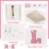 Picture of Initial Letter Patch Makeup Bag, Small Preppy A-Z Glitter Letter Cosmetic Bag, PU Leather Waterproof Travel Toiletry Bag,Cute Make Up Pouch Personalized Monogrammed Gift for Women Teen Girls(Letter L)