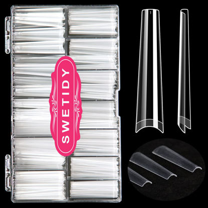 Picture of No C Curve 3XL Long Coffin Nail Tips, 420pcs Clear Acrylic Coffin Shape SWETIDY Flattened Half Cover False Nails for Salon&Home DIY French ABS Nail Art Tips,12 Sizes