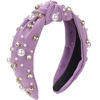 Picture of WantGor Pearl Knotted Headband, Women Rhinestone Embellished Hairband Elegant Wide Top Knot Bride Headbands Headpieces Party Fashion Elegant Ladies Hair Band Hair Hoop Accessories (Purple)