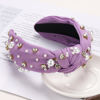 Picture of WantGor Pearl Knotted Headband, Women Rhinestone Embellished Hairband Elegant Wide Top Knot Bride Headbands Headpieces Party Fashion Elegant Ladies Hair Band Hair Hoop Accessories (Purple)