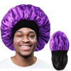Picture of Bonnet for Men,Hair Bonnet for Sleeping,Double Layer Satin Bonnets for Black Women Curly Hair Braids,Reversible Sleep Cap (Large,Black/Purple)