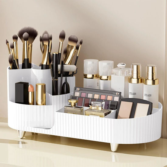 Picture of Rotating makeup organizer,Large Capacity Cosmetic Display Case, easy to hold all of your makeup products, at least 20 makeup brushes/eyeliner,10 lipsticks,8 skincare products(White)