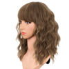 Picture of AISI HAIR Synthetic Wavy Curly Bob Wig with Bangs Brown mix Caramel Blonde Short Hair for Women Synthetic Heat Resistant Bob Wigs