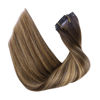 Picture of HOTBANANA Clip in Hair Extensions 18 inch 130g 7pcs Chocolate Brown mixed Caramel Blonde Clip in Remy Human Hair Extensions Straight Hair Invisi Edge Clip Hair Full Head