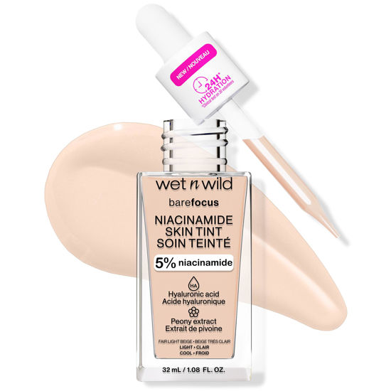 Picture of wet n wild Bare Focus Skin Tint, 5% Niacinamide Enriched,Buildable Sheer Lightweight Coverage,Natural Radiant Finish,Hyaluronic & Vitamin Hydration Boost,Cruelty-Free & Vegan-Fair Light Beige