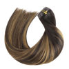 Picture of HOTBANANA Clip in Hair Extensions 16 inch 130g 7pcs Ombre Natural Black Mixed Chestnut Brown Clip in Remy Human Hair Extensions Straight Hair Invisi Edge Clip Hair Full Head
