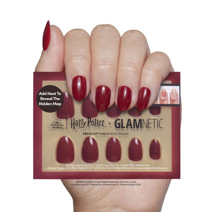 Picture of Harry Potter™ x Glamnetic Press On Nails - Marauder's Map™ | Color Changing Graphic Short Oval False Nails, Reusable Stick On Fake Nails with Glue | Salon Quality | 15 Sizes - 30 Nail Kit